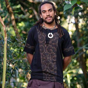 Mens AJJAYA WASKA Top Black Sacred Plant Shipibo Shaman Pattern T Shirt
